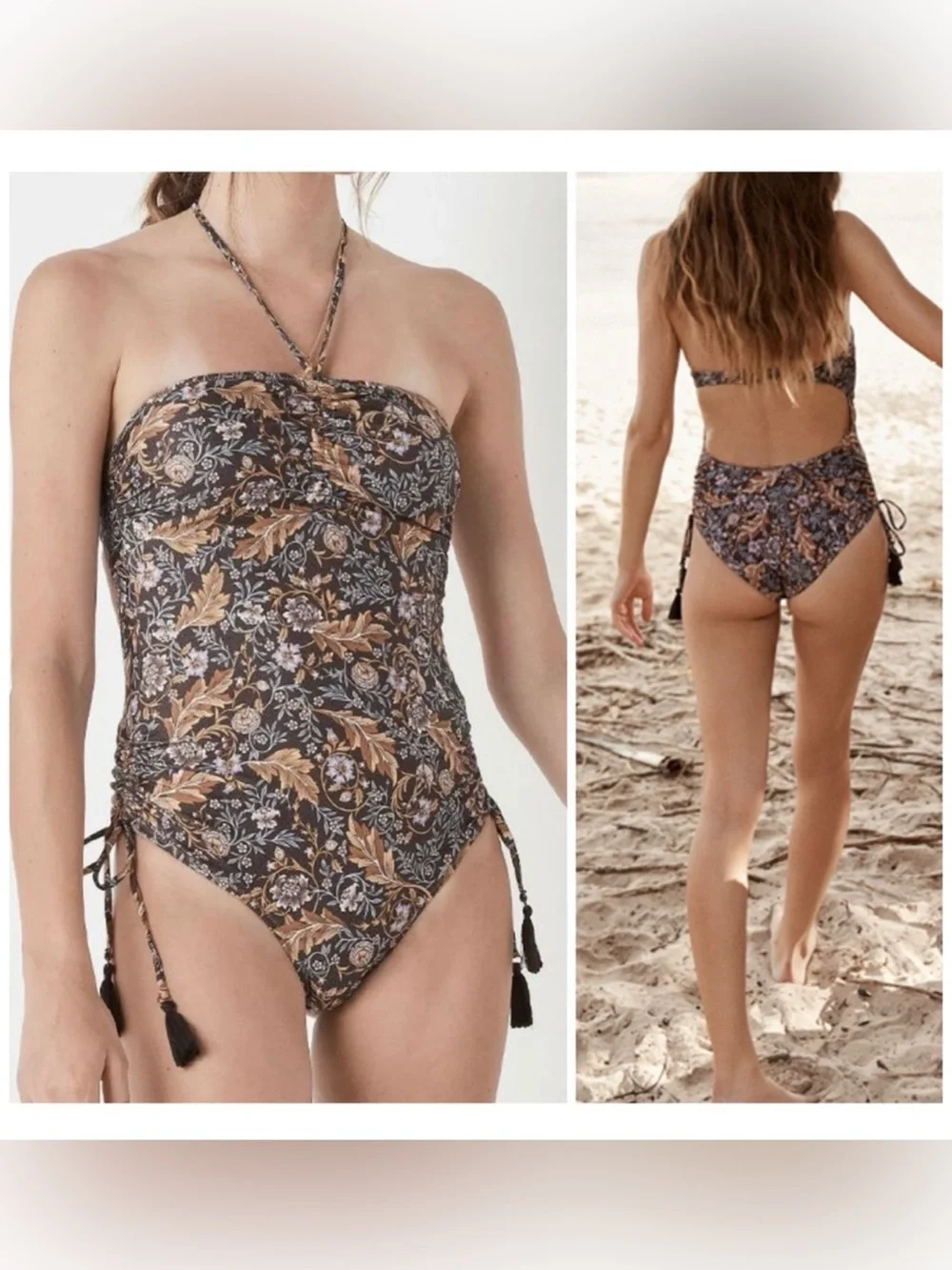 Spell & The Gypsy Oasis Ruched One-Piece Swimsuit in Nightshade Sz Large
